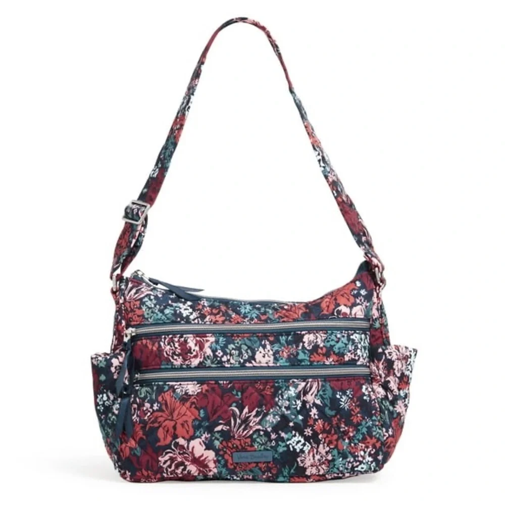 🆕Vera Bradley Triple Zip Shoulder Bag, Cabbage Rose Cabernet - Picture 2 of 9